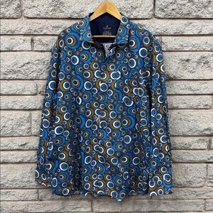 Brand New Vibrant Blue and Gold Patterned Men's Shirt